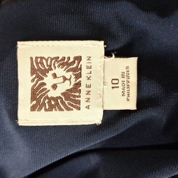 Anne Klein Navy Off White Polka Dot Drop Waist Retro Pin Up Dress Size 10 - Picture 9 of 10